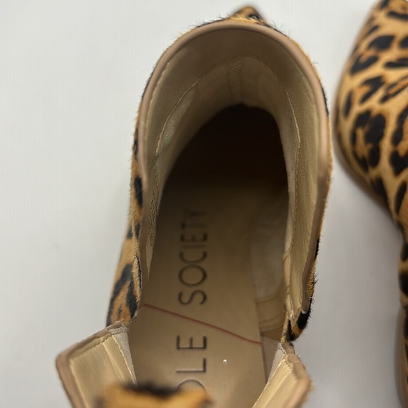 Sole Society leopard cow hair ankle pull on boots pointy leopard print SZ 5.5 - Picture 11 of 16
